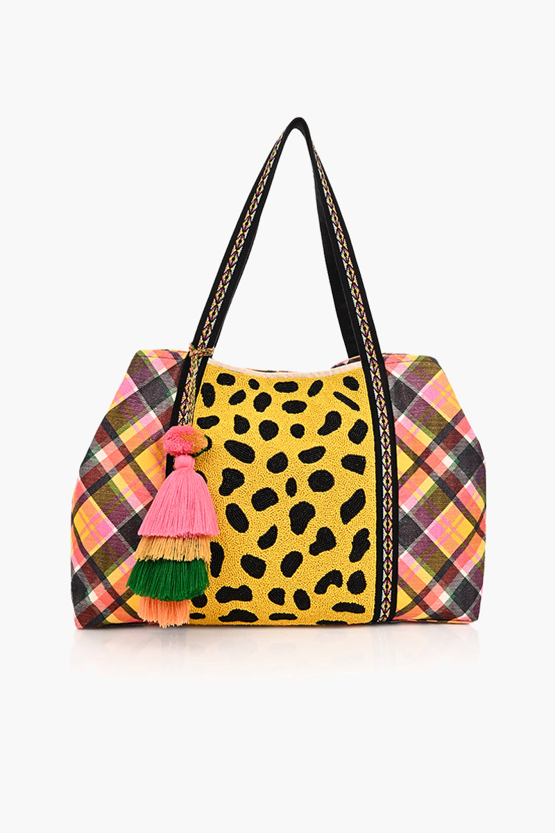 Cheetah Embellished Checkered Tote