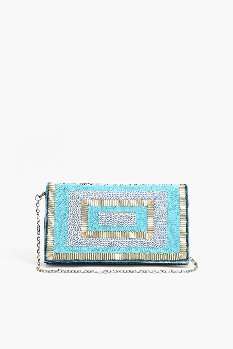 Aqua Embellished Flap Clutch