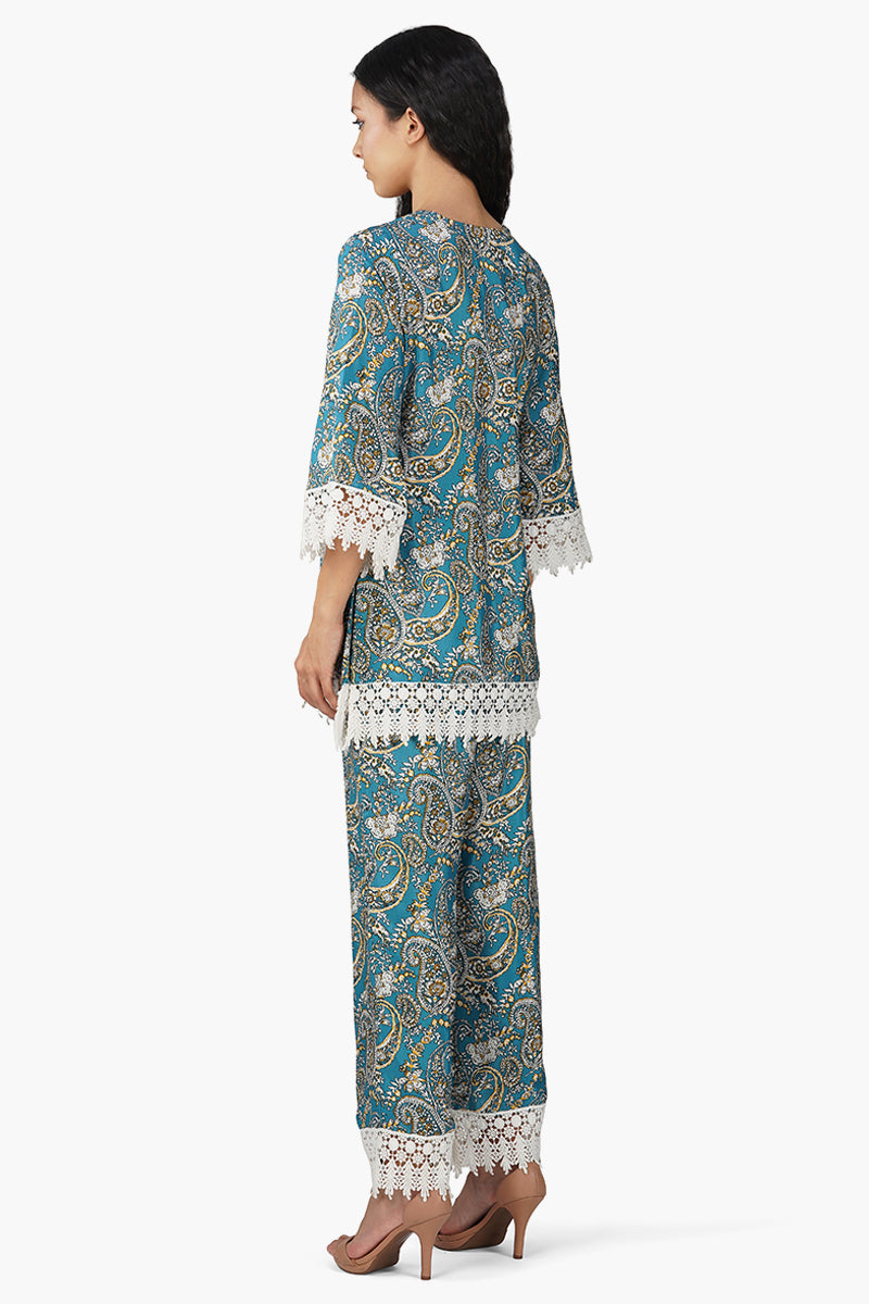 Blue Paisley Co-ord Set Teal Blue