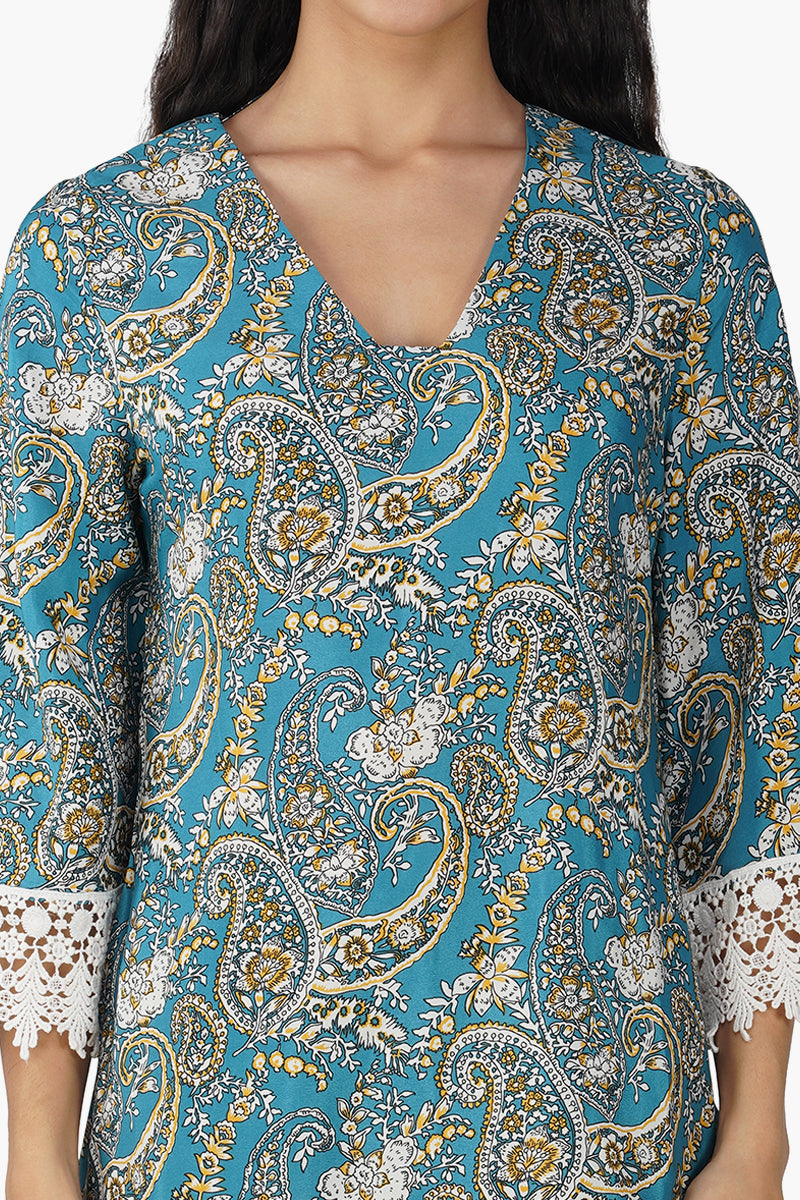 Blue Paisley Co-ord Set Teal Blue