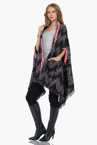 Chevron Fringed Cape with Embroidery