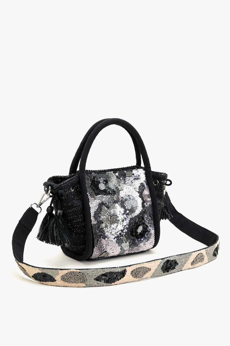 Black Bloom Boho Mini Tote