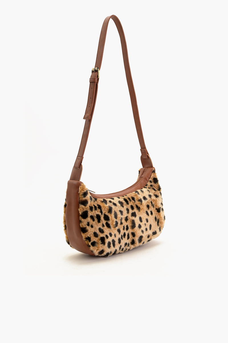 Leopard Print Shoulder Bag - Brown