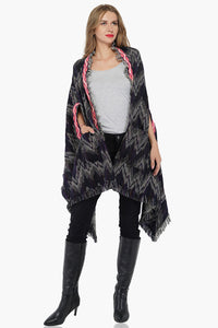 Chevron Fringed Cape with Embroidery