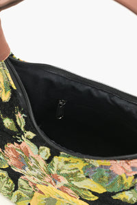 Floral Tapestry Shoulder Bag - Black