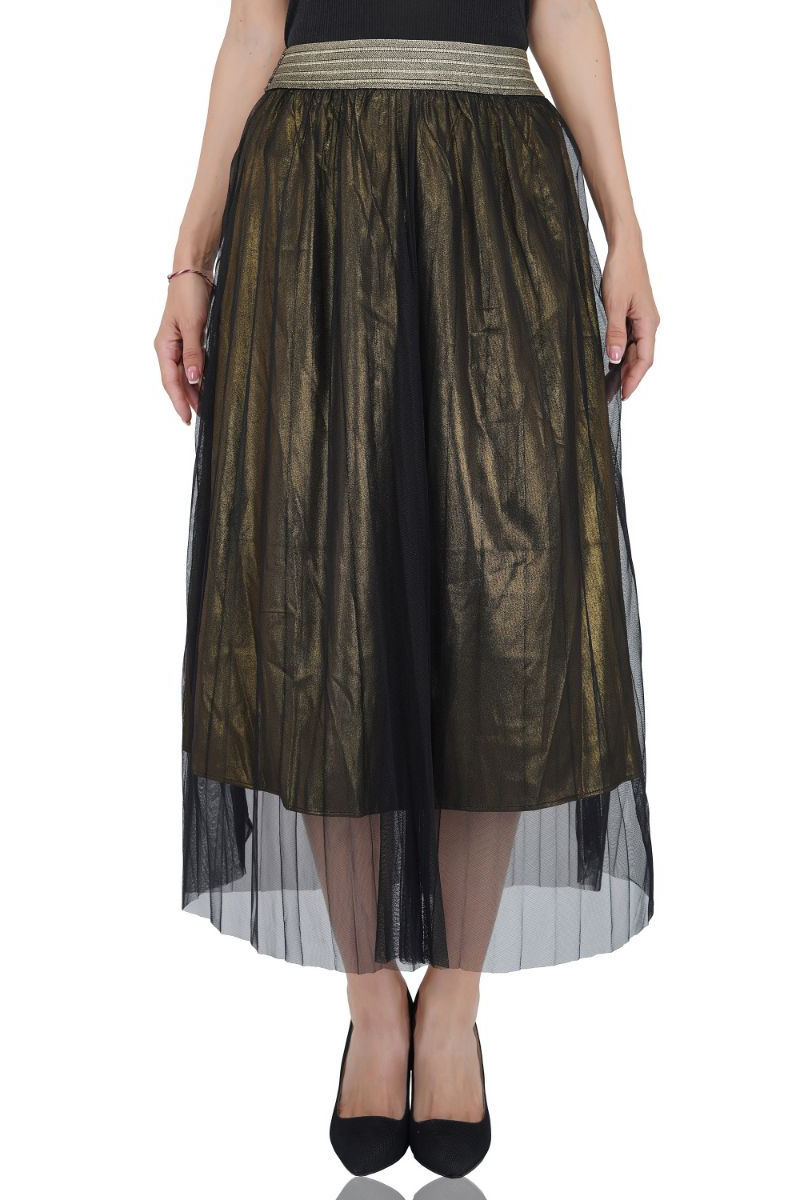 Golden Haze Pleated Net Skirt