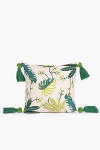 Tropical Leaf Embroidered Cushion Cover