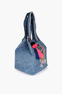 Beautiful Owl Embroidered Denim Tote