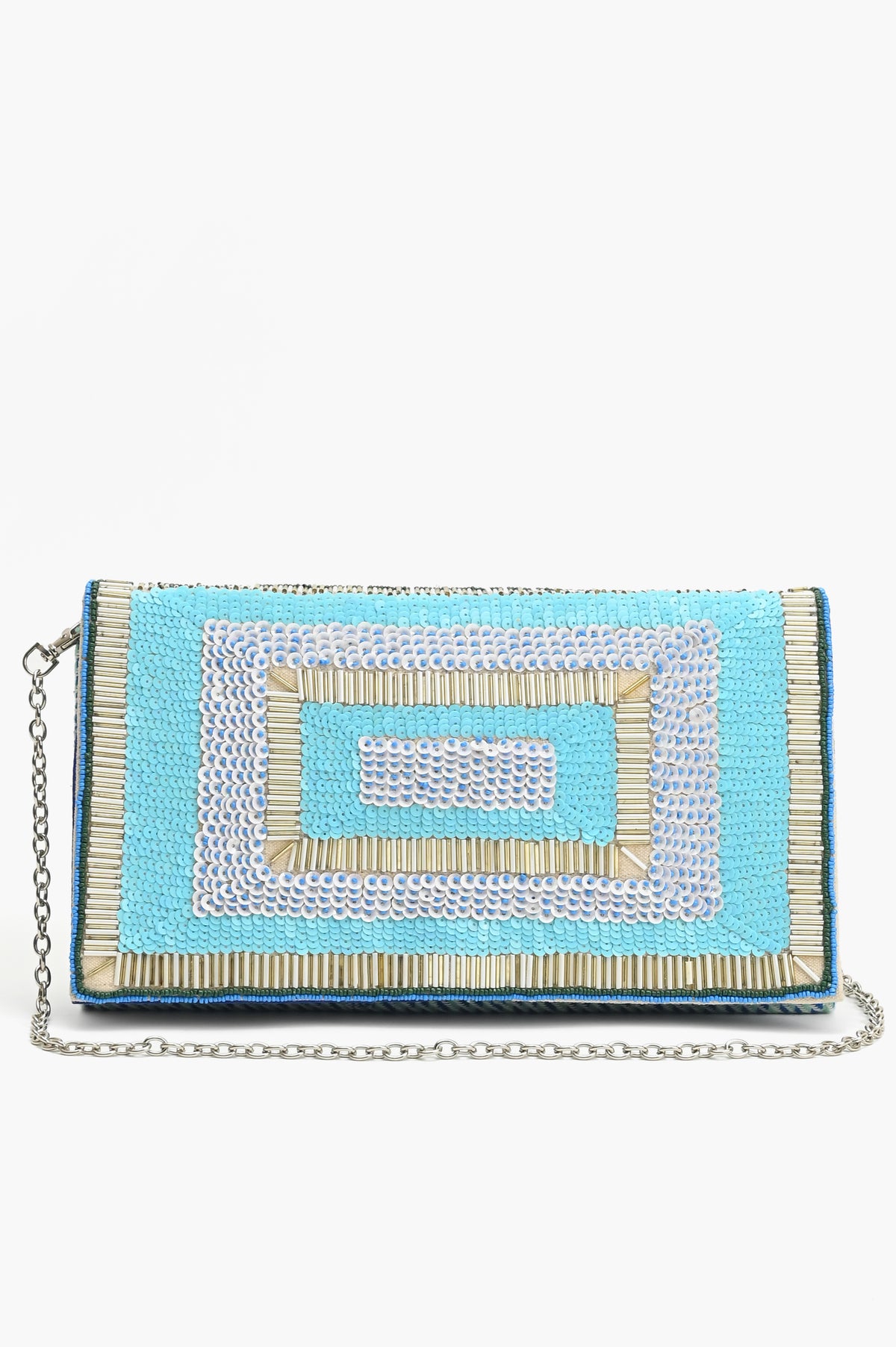 Aqua Embellished Flap Clutch