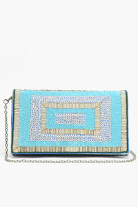 Aqua Embellished Flap Clutch