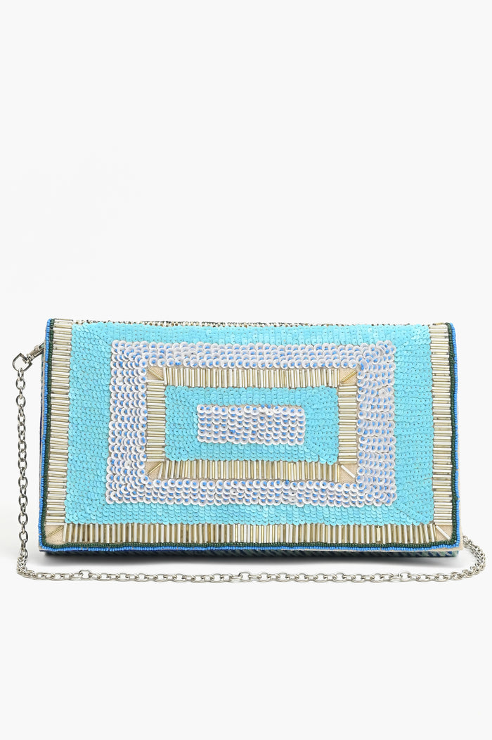 Aqua Embellished Flap Clutch