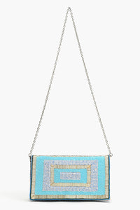 Aqua Embellished Flap Clutch