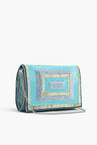 Aqua Embellished Flap Clutch