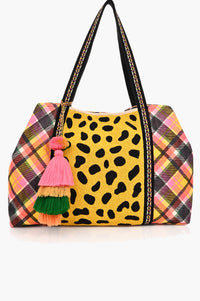 Cheetah Embellished Checkered Tote