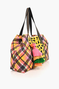 Cheetah Embellished Checkered Tote