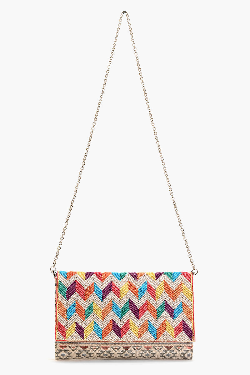 Chevron Charm Hand Beaded Clutch