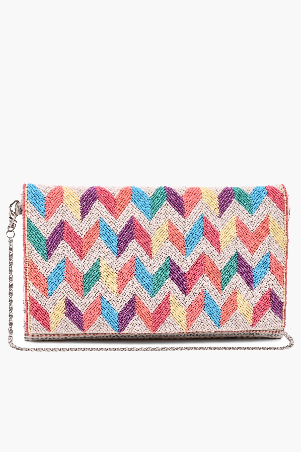 Chevron Charm Hand Beaded Clutch