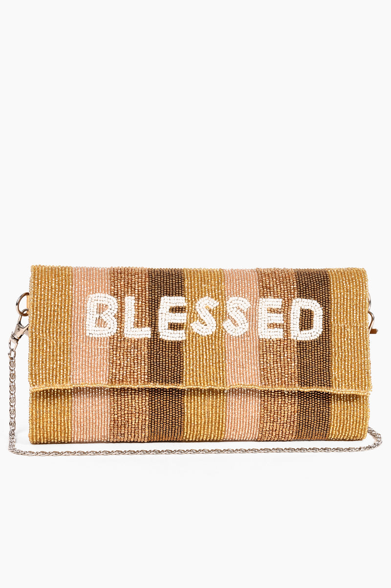 Blessed Embellished Mustard Clutch