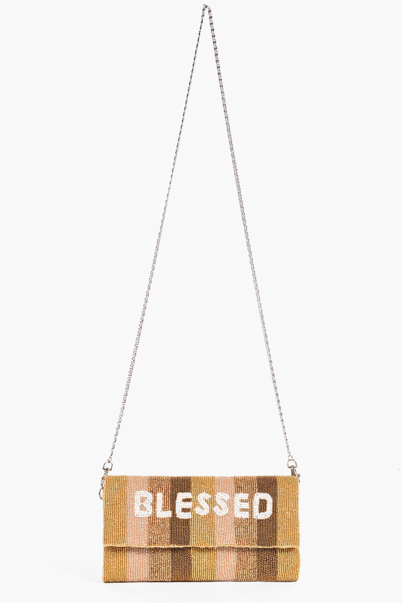 Blessed Embellished Mustard Clutch