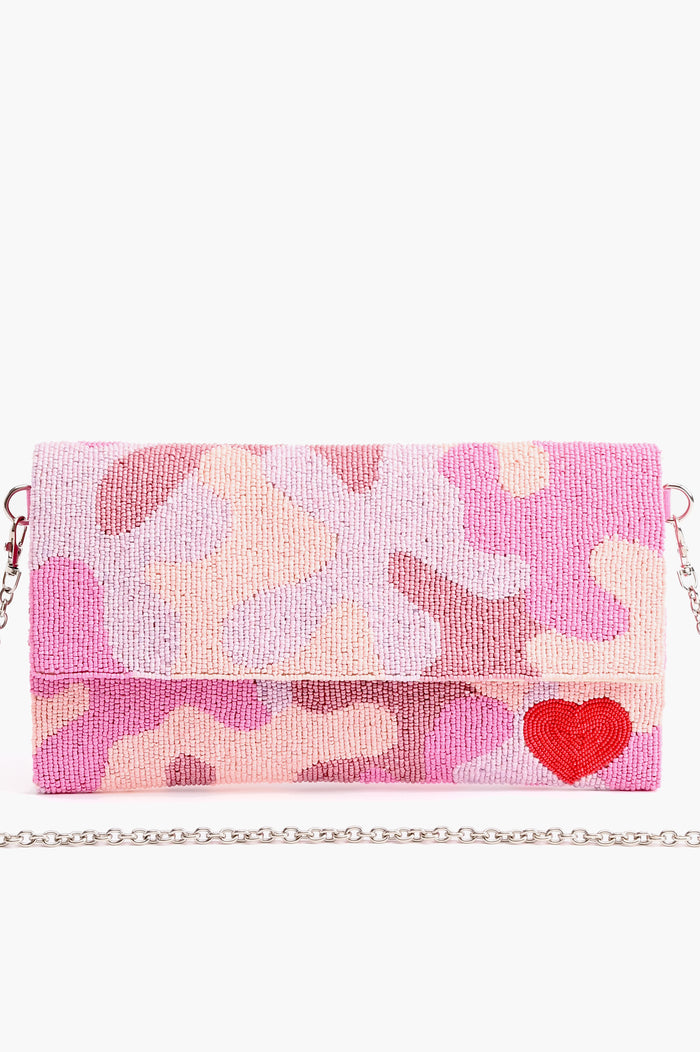 Pink Camouflage Beaded Clutch