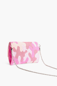 Pink Camouflage Beaded Clutch