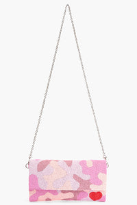 Pink Camouflage Beaded Clutch