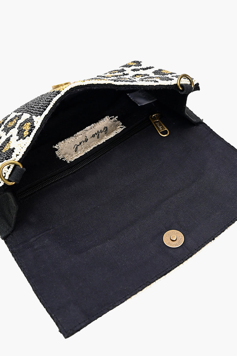 Black Leopard Embellished Clutch