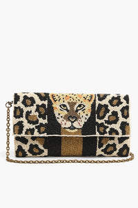 Black Leopard Embellished Clutch