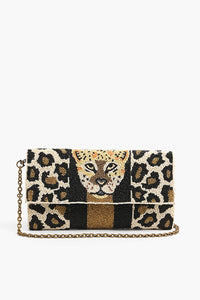 Black Leopard Embellished Clutch