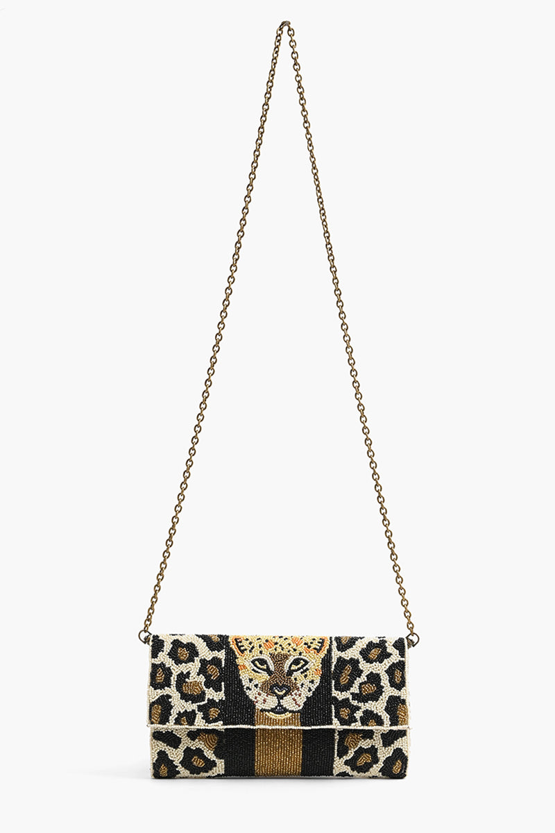 Black Leopard Embellished Clutch