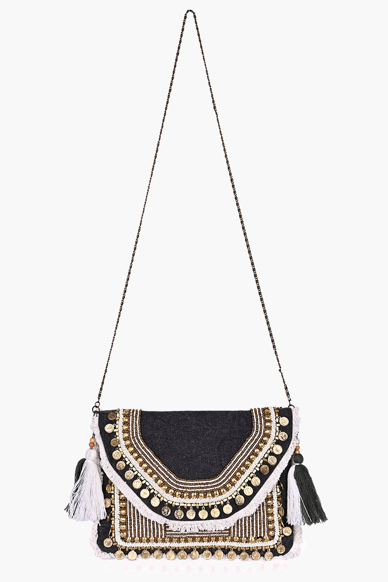 Black Denim Embellished Crossbody