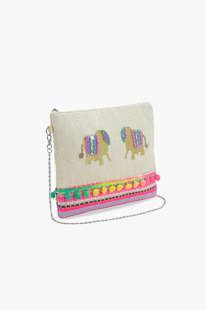 Golden Oak Elephant Zip Clutch