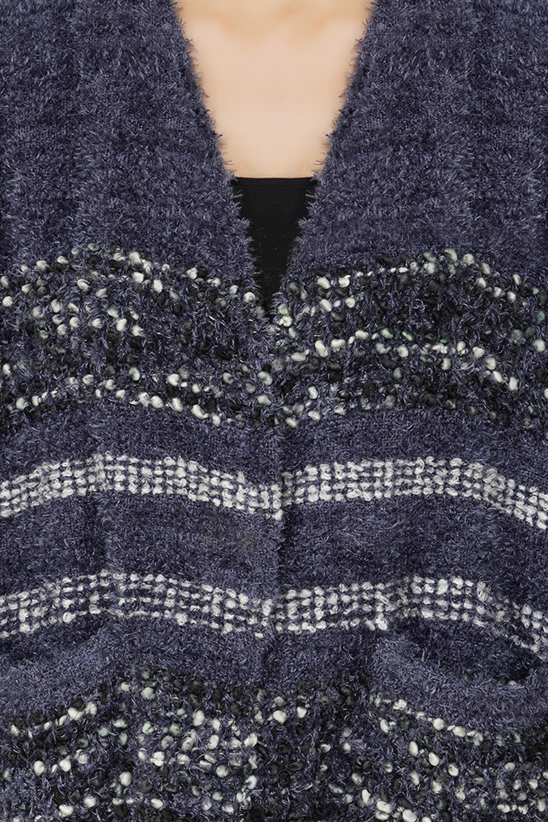 Midnight Blue Fringed Winter Shrug