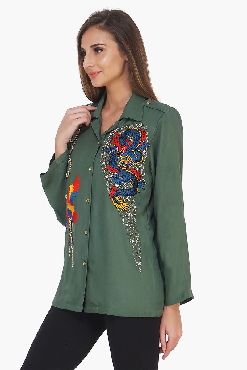 Eden Dragon Embroidered Twill Shirt