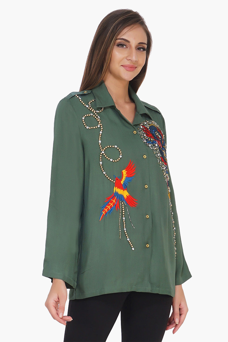 Eden Dragon Embroidered Twill Shirt