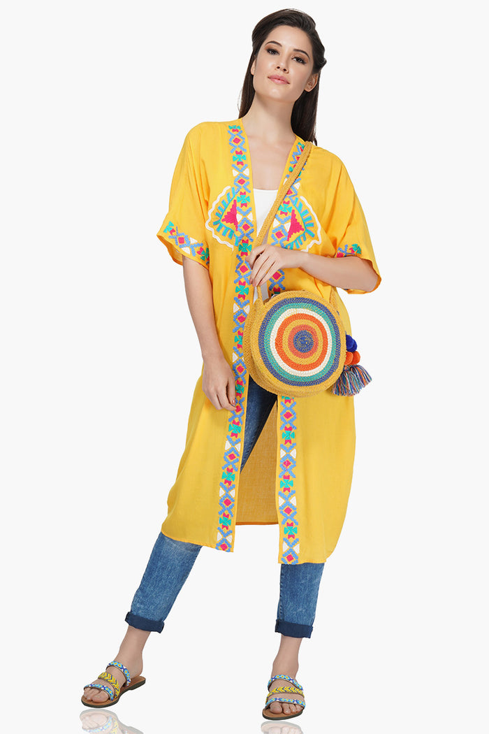 Mustard Embroidered Kimono