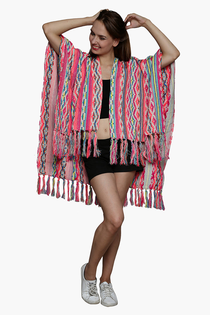 Vibrant Geometric Fringed Kaftan