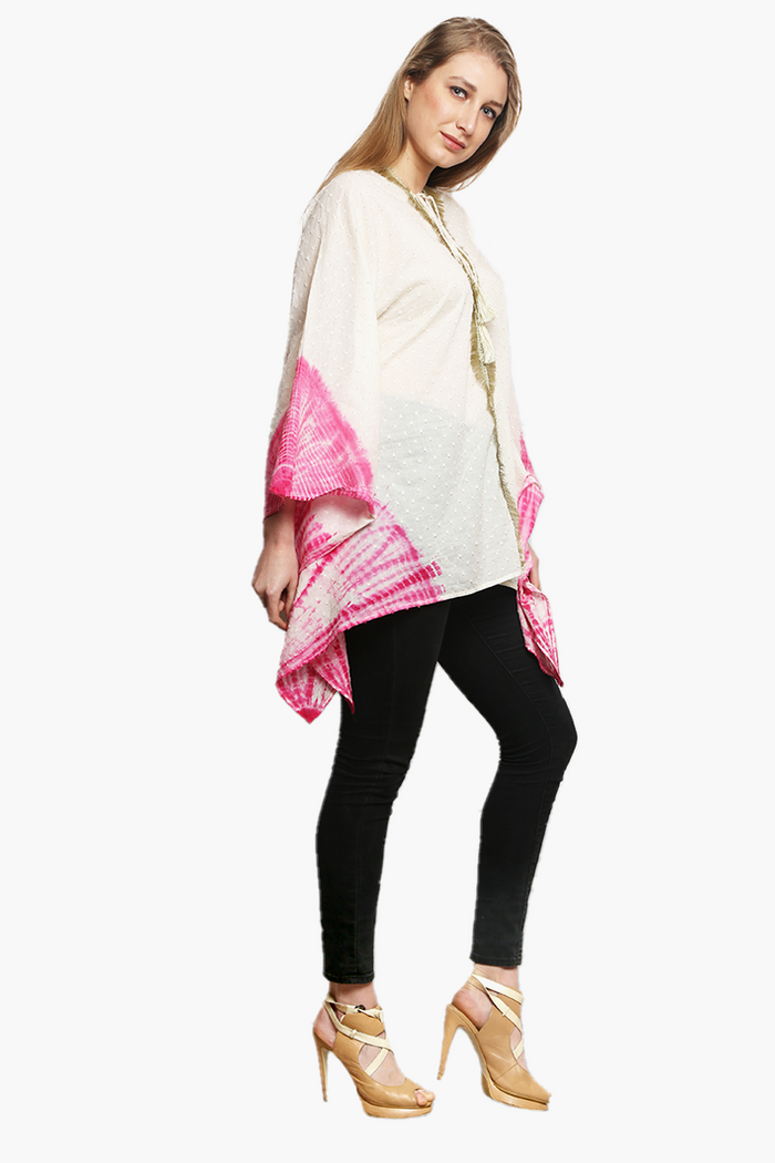 Gold Fringed Cloud Dancer Tie & Dye Poncho