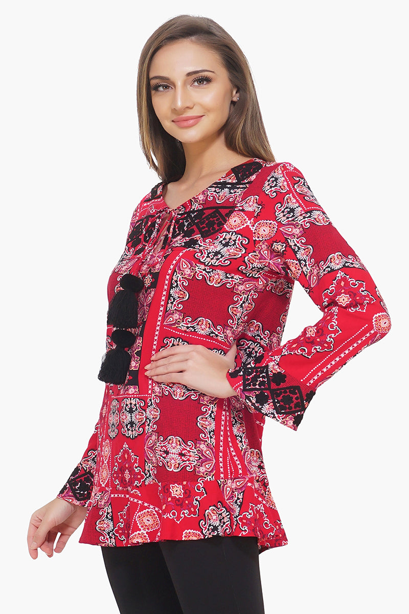 Tassel Tie Printed Top