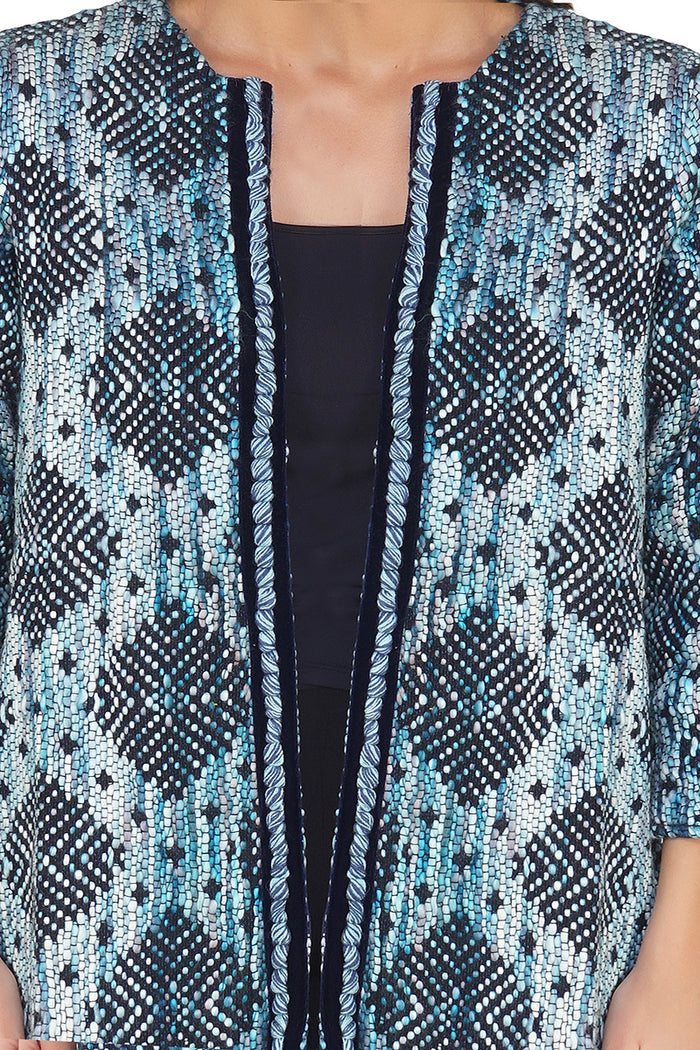 Ice Blue Fringed Layered Sleeve Jacket