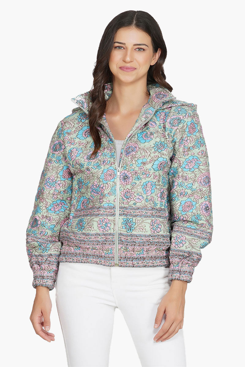 Aruba Blue Floral Bomber Jacket