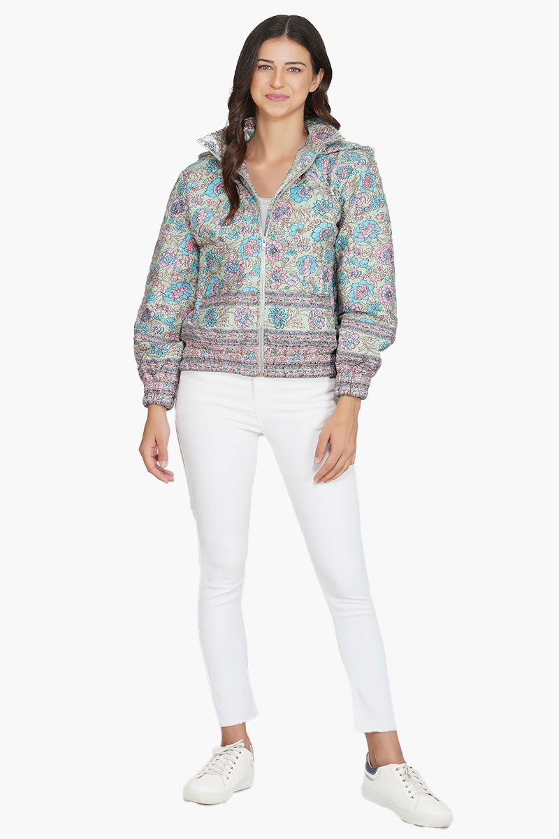 Aruba Blue Floral Bomber Jacket