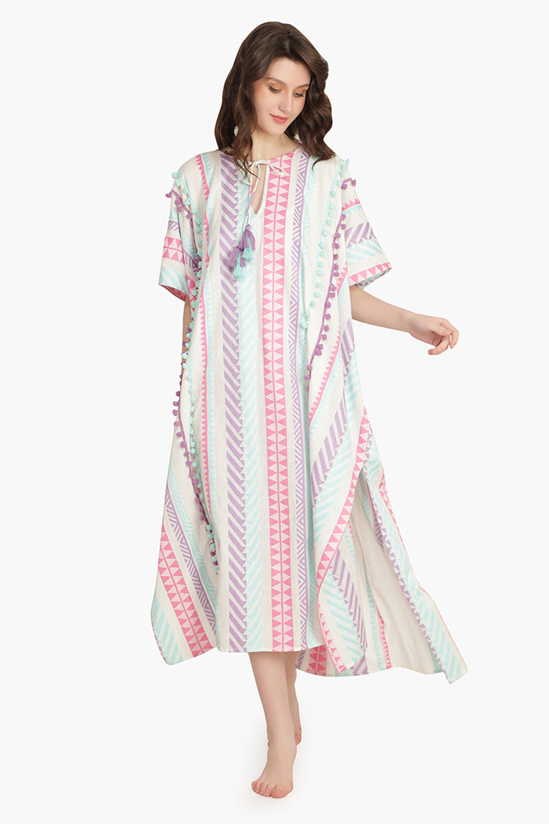 Serene Sunset Geometric Kaftan Dress