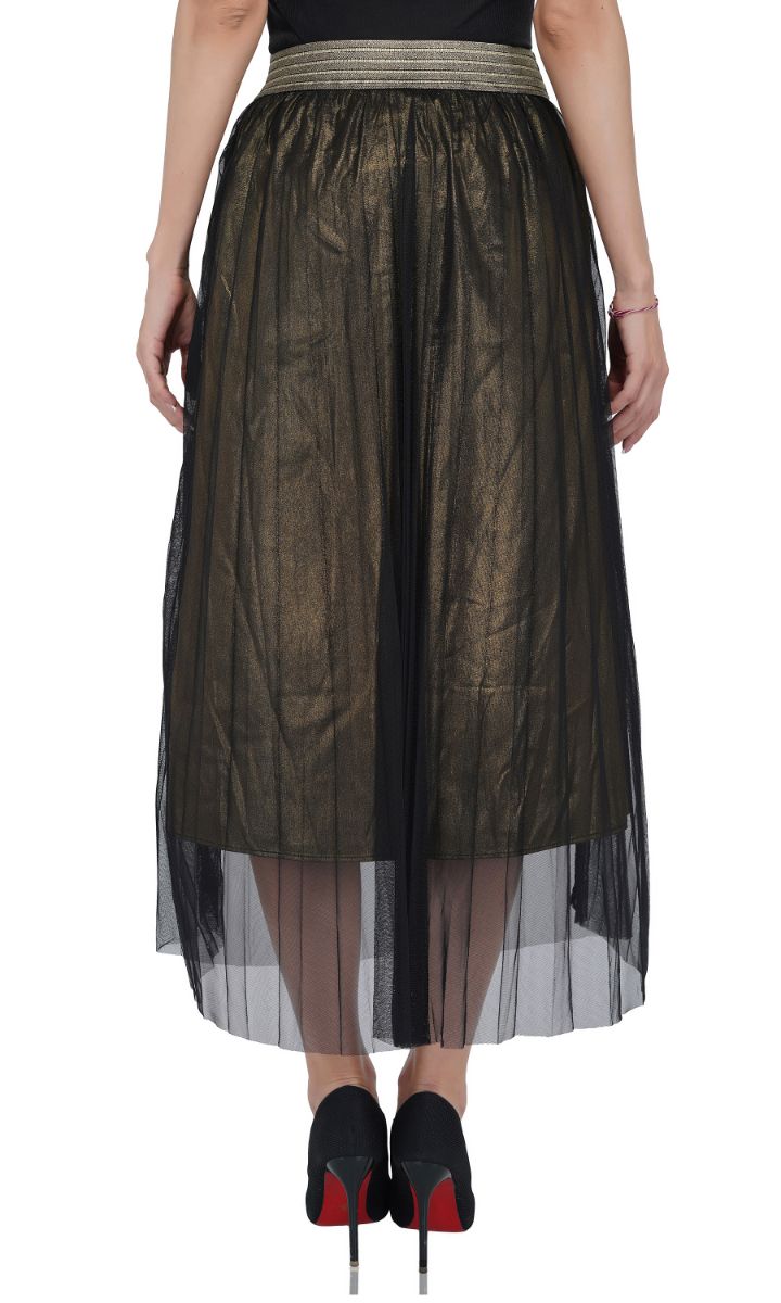 Golden Haze Pleated Net Skirt