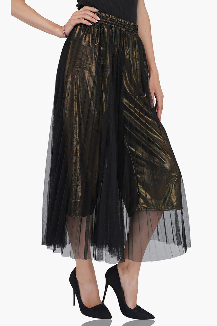 Golden Haze Pleated Net Pants