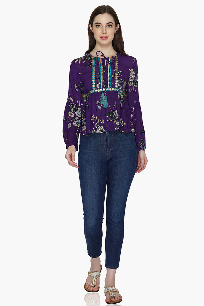 Floral Printed Purple Cover Up