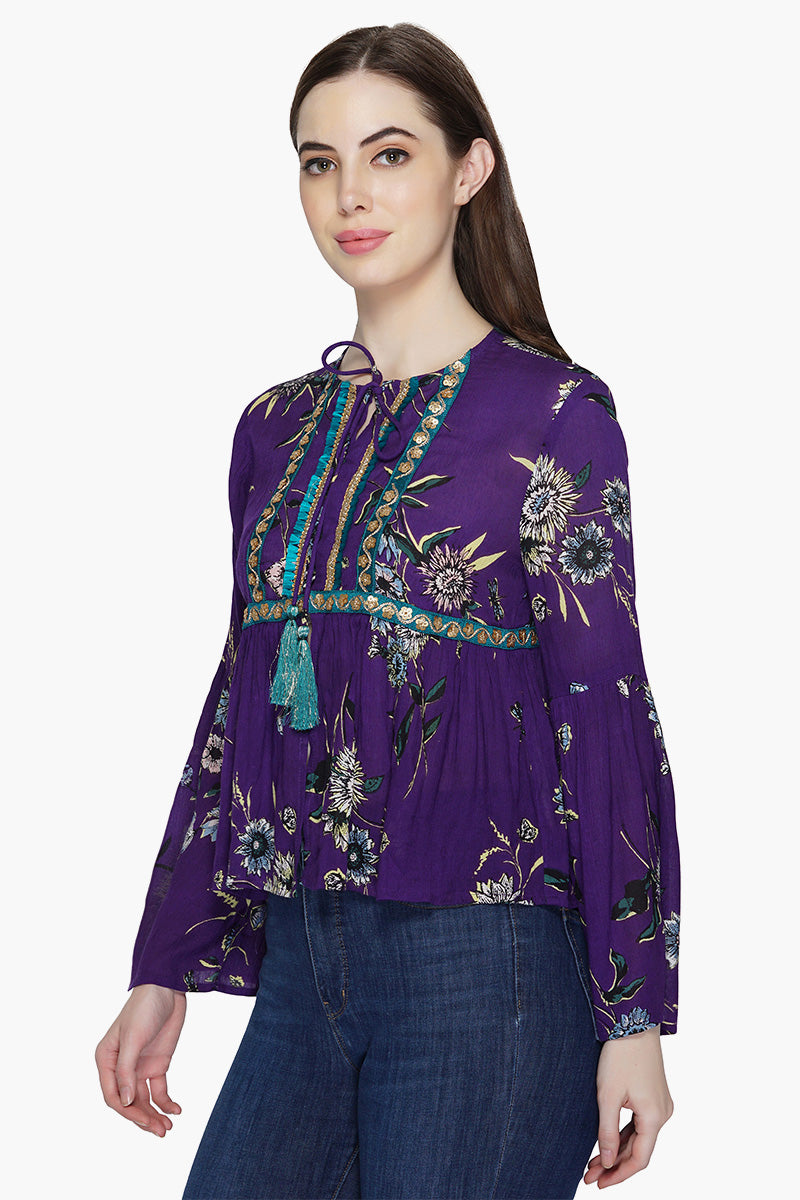 Floral Printed Purple Cover Up