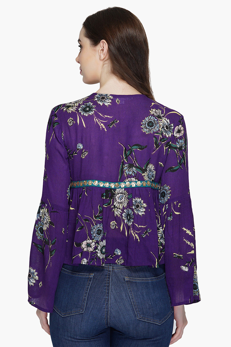 Floral Printed Purple Cover Up