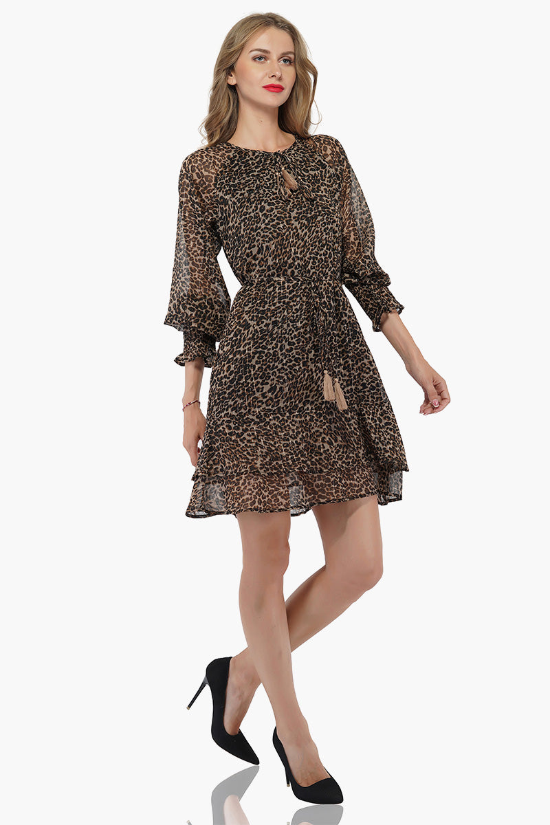 Leopard Printed Short Bohemian Dress