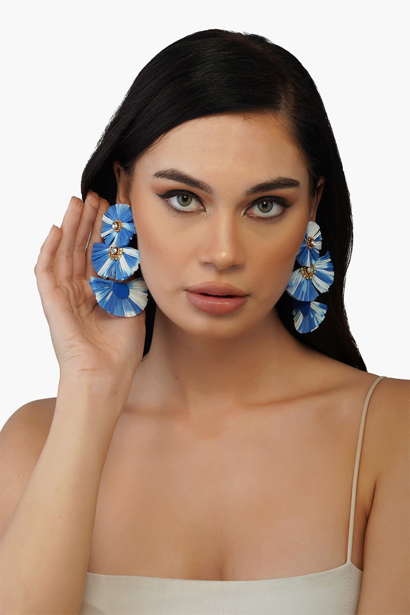 Indigo Dip Dyed Raffia Earrings